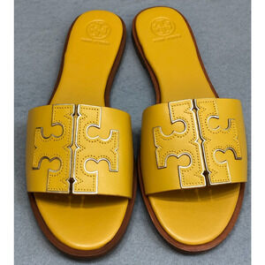 TORY BURCH Ines Leather Logo Flat Slide Sandal -Size 9 Daylily -NEW